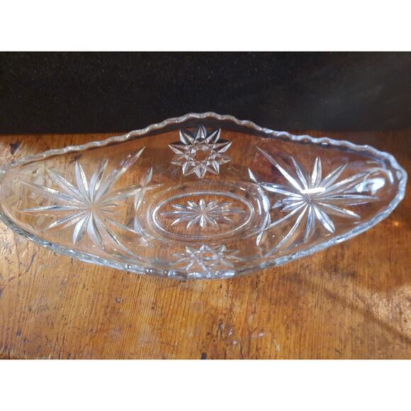 Vintage Anchor Hocking Star of David Clear Glass pickle relish celery Dish 9" - Picture 3 of 4